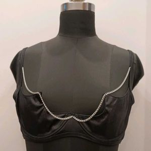 Leather Type Chained Bra 36B