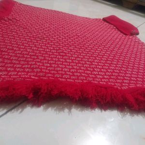 Elegant Red Woolen Poncho For Women