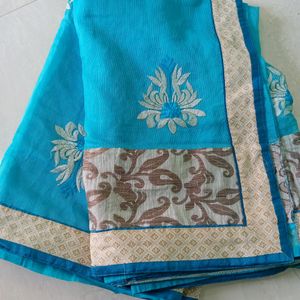 Sea Blue Saree With Blouse...Pico Fall Done