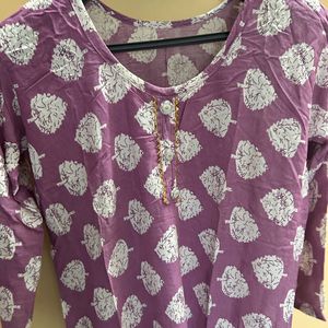 Lavender Floral Print Kurta Pant Set