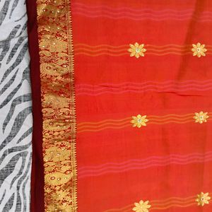 Orange N Maroon pure Kanchi pattu saree