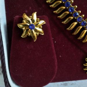 Royal Blue Stone Necklace With Ear Rings