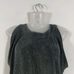 Black Shimmer Stylish Back Casual Top (Women)