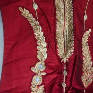 Embroidered Art Silk Kurta With Gold Work