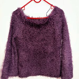 Branded Off Shoulder Purple Warm Sweater