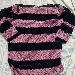 Purple Black Net Top