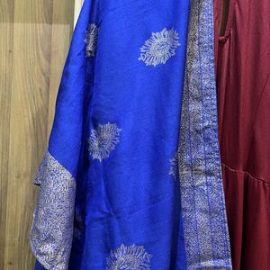 Anarkali Type Maroon Gown And Navy Blue Dupatta