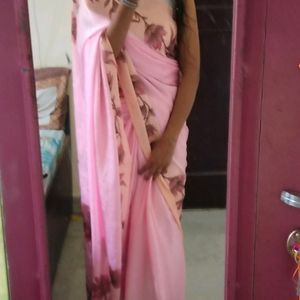 Floral Pink Soft Silk Saree With Blouse