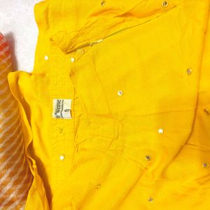 Yellow Off Solder Kurta & Plazzo With Dupatta S