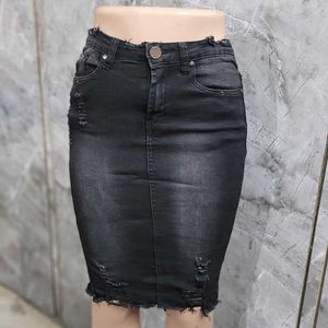 Black Denim Stretchable Skirt