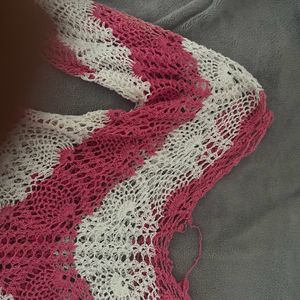 PINK&WHITE CROCHET SWEATER Y2K TRENDY