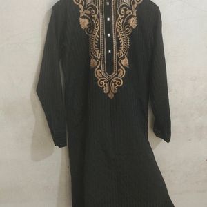 Black Kurta Off White Pajama