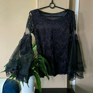 PRICE DROP🖤Gothic Black Lace Top With Bell Slee