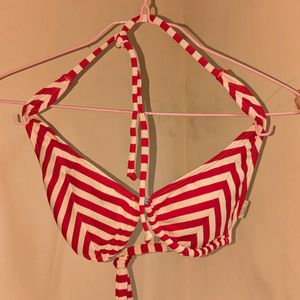 Hobie Red White Striped Halter Bikini Top