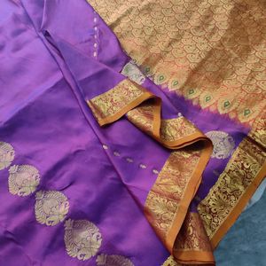 Beautiful Magenta Purple And Golden Silk Saree