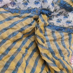 Yellow Blue White Printed Dupatta