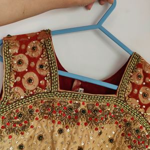 Maroon And Cream Lehenga Set (Women)