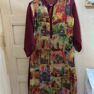 Maroon Colourful Long Kurta