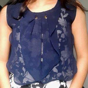 Casual Wear Navy Blue Sleeveless Top