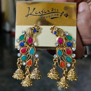 Multi Colour Stones Peacock Earring