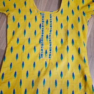 beautiful cotton kurti with plazoo.good quality. only 1 time use .size not fit for me.try this lovely dress  😍