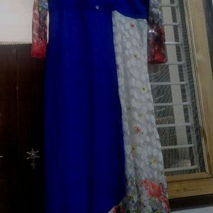 Branded Blue White Net Frock  Kurti