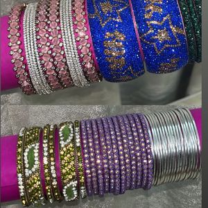 combo of sparkling crystal studded metal bangles