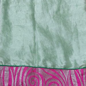 Florescent Green Saree With Stitched Blouse