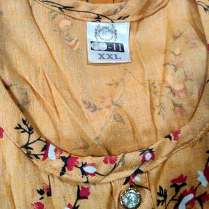 Orange Cotton Long Kurtha | Size XXL