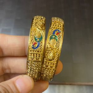 Gold Colour Kada With Stones