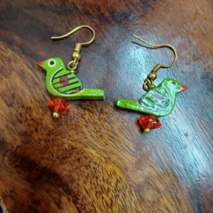 Pretty Handcrafted Wooden Parrot Earrings