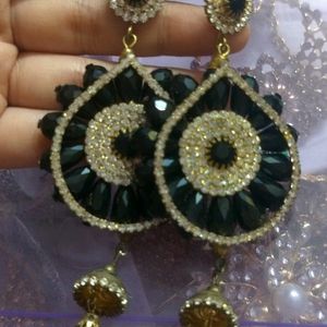 Ultra Big Fashion Crystal Earrings Black