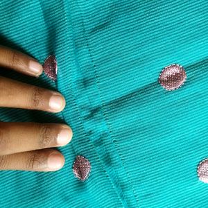 Blue Colour Straight Kurta With PinkColor Polkadot