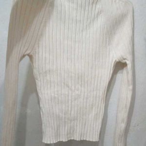 Off White V Neck Woolen Top