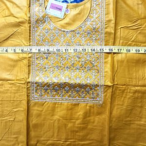 Sequence Neck Work Stitched Yellow Kurta