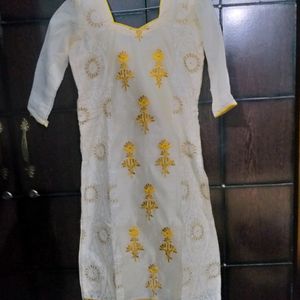 White And Yellow Kurta Set