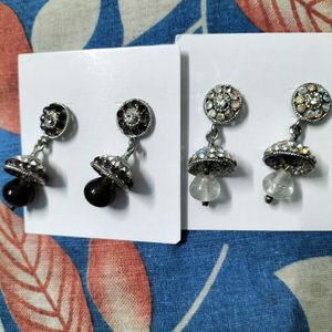 Combo Of 2 Pairs Earrings White N Dark Purple