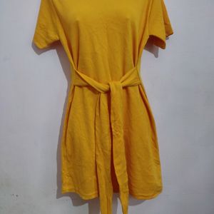 Korean Mustard Knee Length Short Dress (Women)