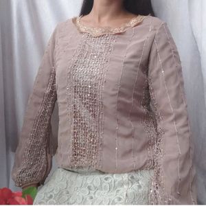 Sequined Mauve Top Bust Upto 40,