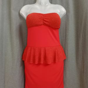 Hot Red Padded Tube Mini Dress For Women's