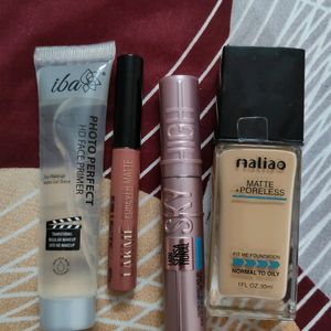 Foundation, Primer, Maskara, Lipstick