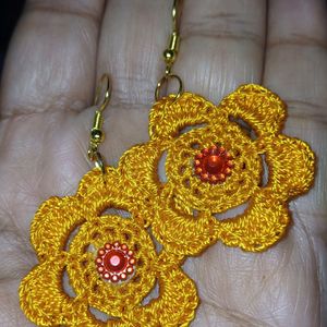 Yellow Flower Crochet Earrings