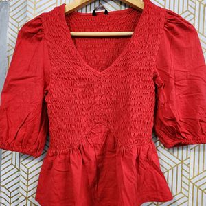 New Zudio Red Top | Cinched Waist