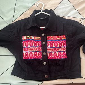 Zara Denim Jacket Ethnic Embroidery