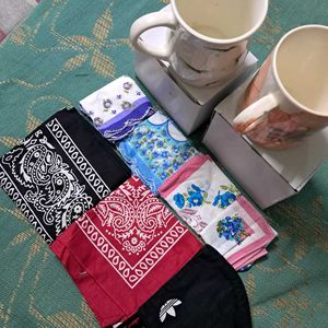 2 Mugs 6 Hankerchief And a Mask