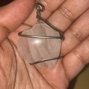 Real Rose Quarts Crystal Pendant With Pearls