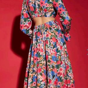 Floral Printed Cut Out Crepe Maxi Dress