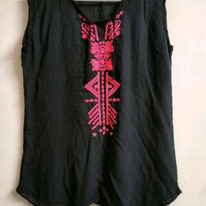 Black Top With Neon Embroidery