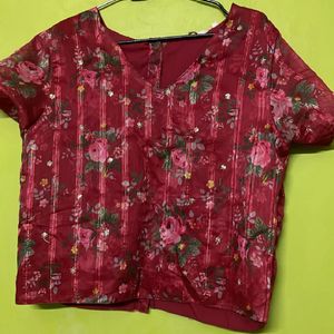 Red Floral Top For Ladies