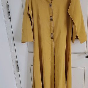 Gold Polyester A Line Kurta by IN LOOK